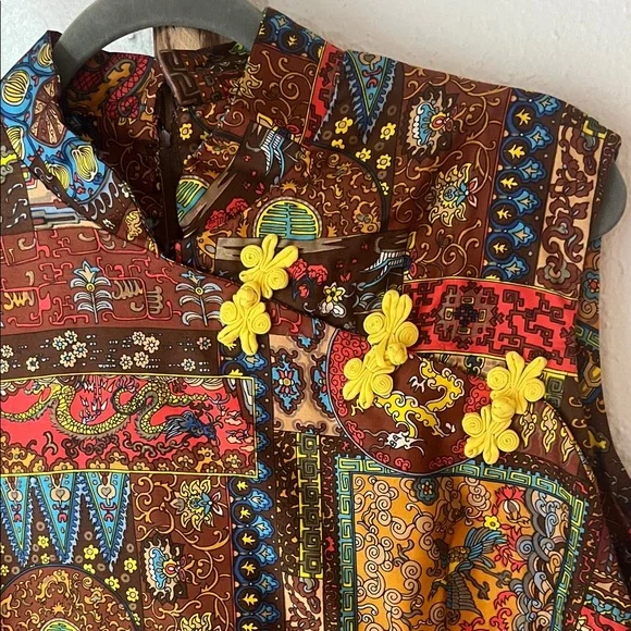 Vintage OOAK Cotton Patchwork Cotton Cheongsam Sleeveless Midi Dress - Picture 2 of 8